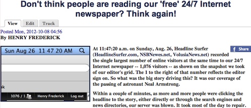 Headline Surfer's most accessed story was on the death of Neil Armstrong